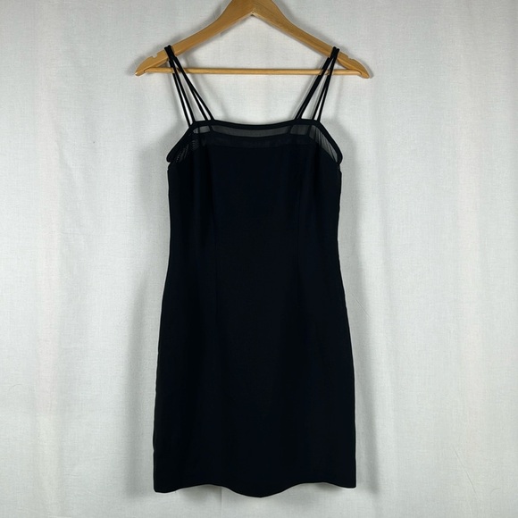 Vintage YL by Yair Y2K Black Cocktail Dress Sheer Spaghetti Strap Bodycon Sz 6P - Picture 1 of 10